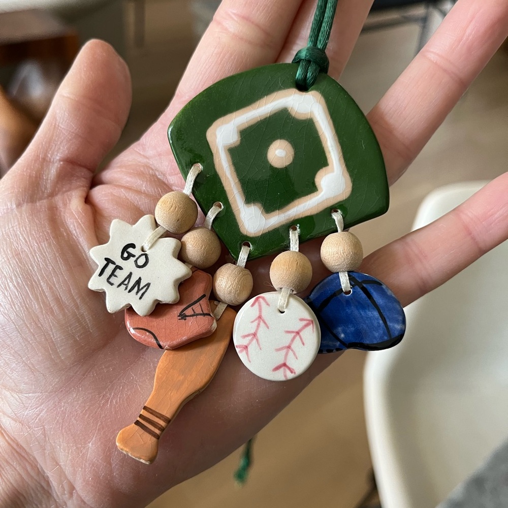 Sports Charm Necklace with Green and Blue Accents